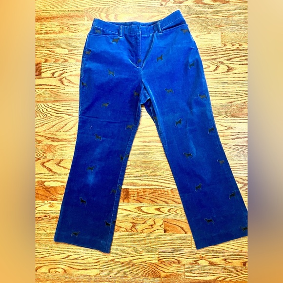 Lilly Pulitzer Blue Corduroy Velour Pants with Black Dog Embroidery Size 6 - Picture 1 of 8